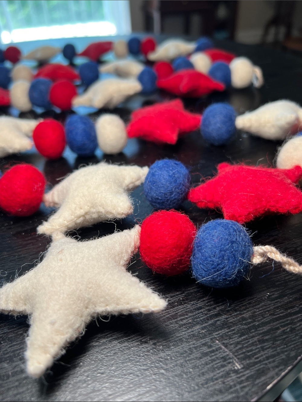 Pair of Hand Stitched Felted Wool Red White Blue Patriotic Garland 4th of July - Picture 6 of 8